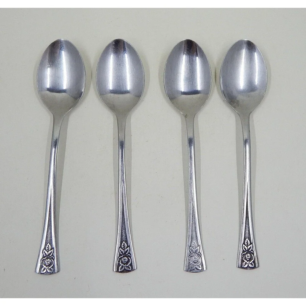 Oneida Northland Pasadena Teaspoon Black Rose Accent Flatware Set of 4 Korea